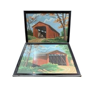Set of 2 Covered Bridge Vintage Paint By‎ Numbers 17" x 13" Country Rustic
